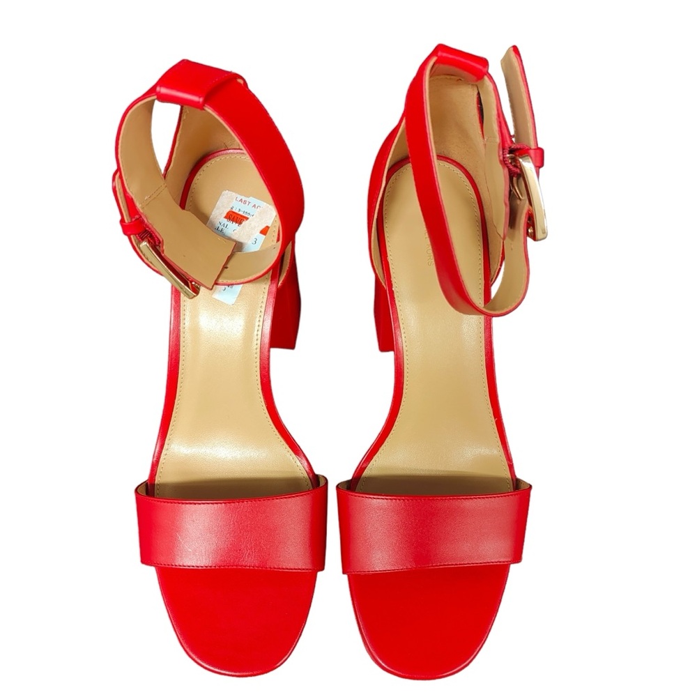 Michael Kors Women's Tara Platform Dress Heel Sandals Red Crimson Leather - Picture 3 of 11